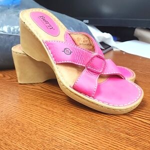 Born pink leather wedge sandal heels